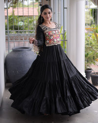 Three Color Rayon with Kutchi  Gamthi Work Navratri Gown