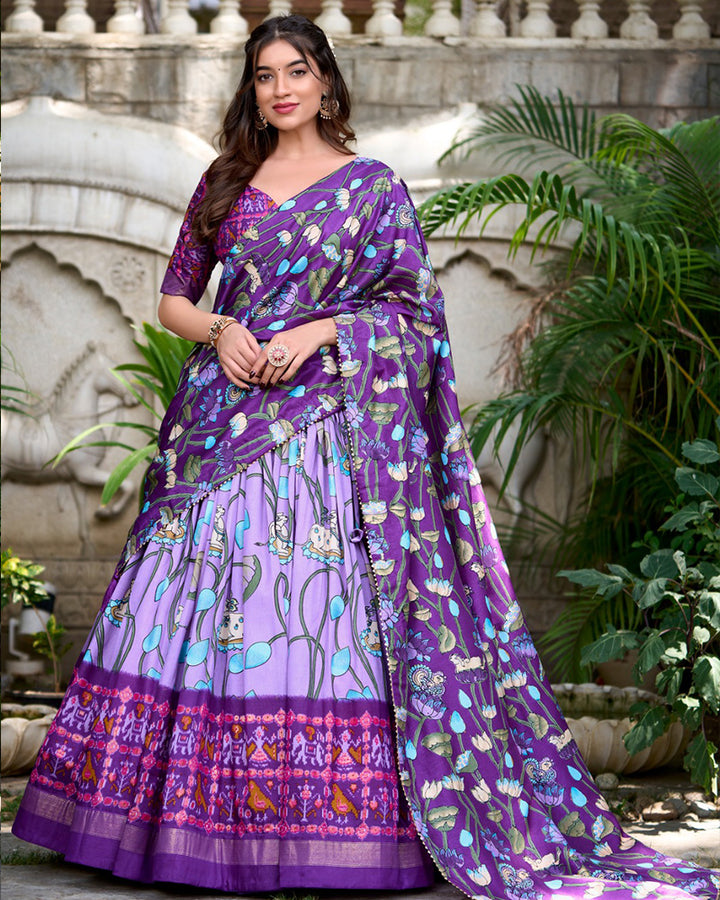 Lavender Color Tussar Silk Patola Printed Lehenga Choli