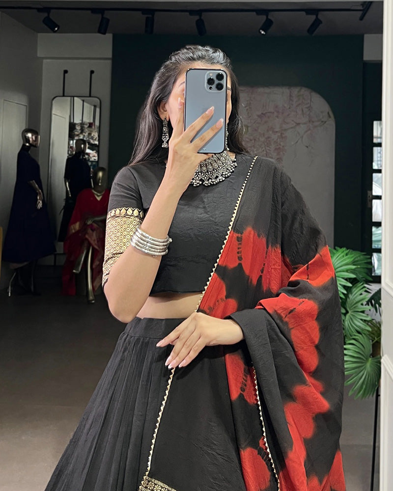 Black Color Pure Chanderi Zari Weaving Half Saree