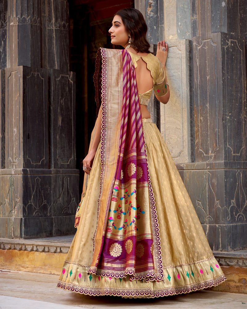 Cream Color Shimmer Organza Silk Lehenga Choli