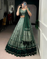 Green Color Tasar Silk Kalamkari Printed Lehenga Choli