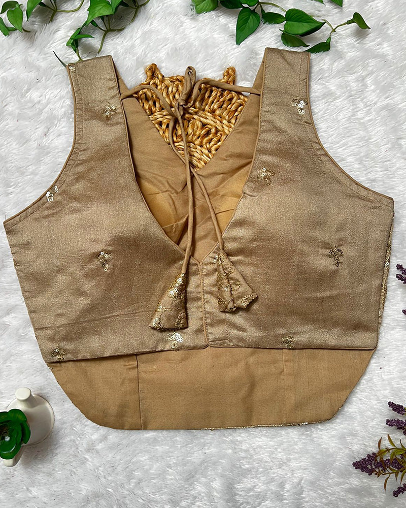 Cream Color Vichitra Silk Embroidered Blouse