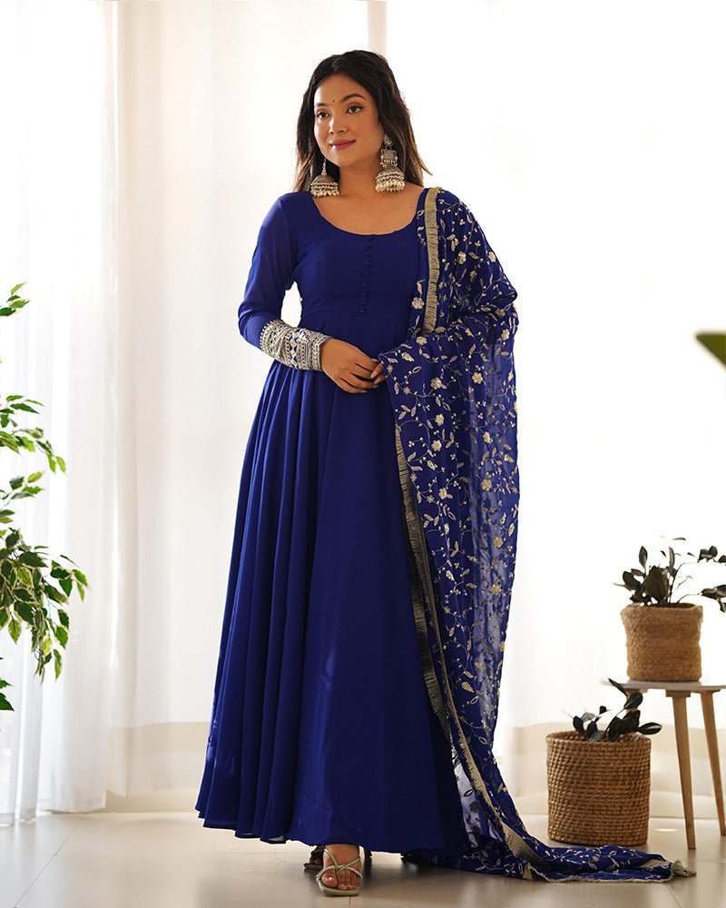 Blue Color Soft Georgette With Heavy Embroidery Work Dupatta Anarkali Suit