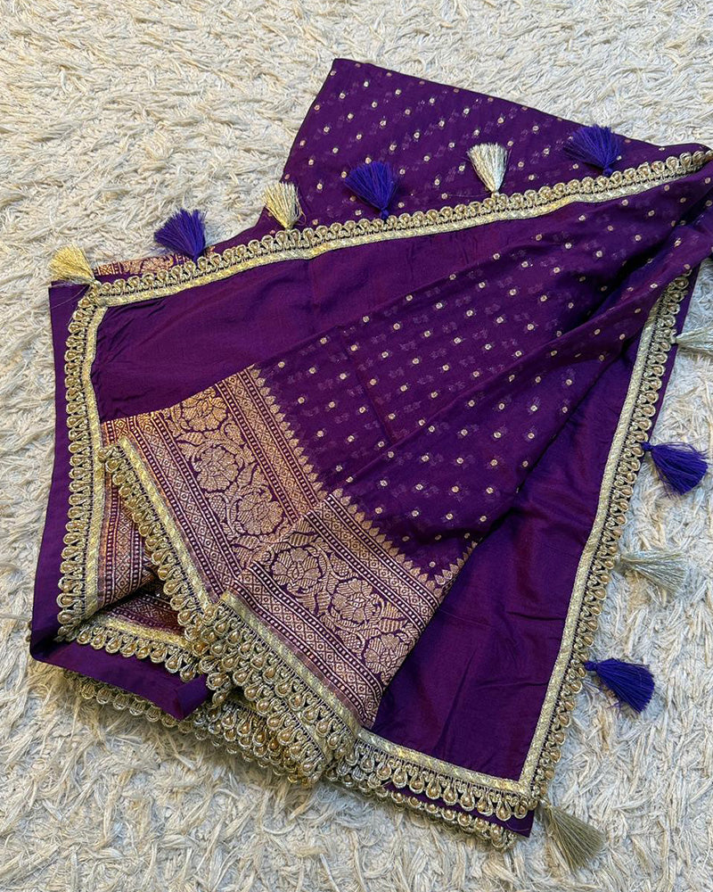 Purple Color Banarasi Khadi Katan Georgette Silk Saree