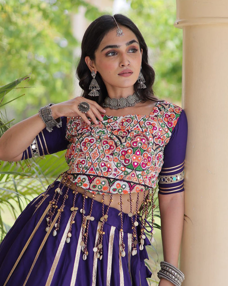 Three Color Rayon With Gota PAtti Work Navratri Lehenga Set
