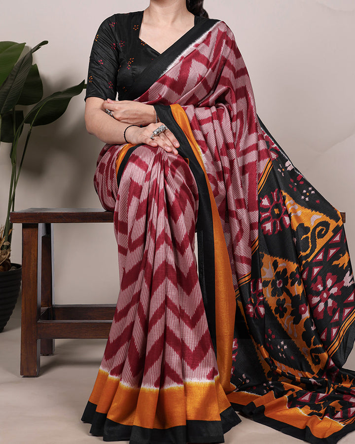 Maroon Color Tssar Silk Printed Saree