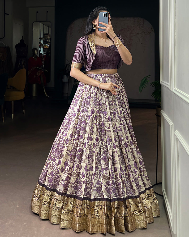 Luvender Color Tasar Silk Viscose Printed Lehenga Choli