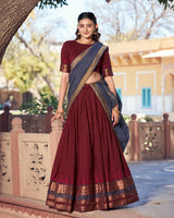 Maroon Color Poly Dyeable Zari Weaving  Half Saree