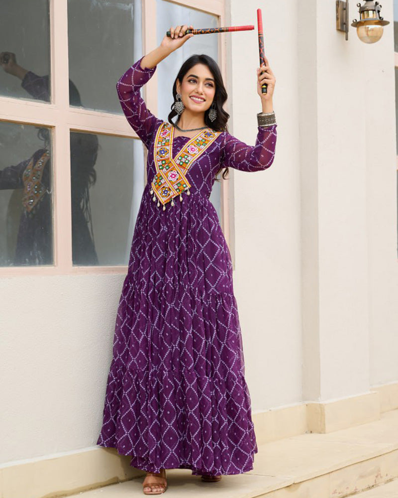 Traditional Purple Color Georgette Navratri Gown