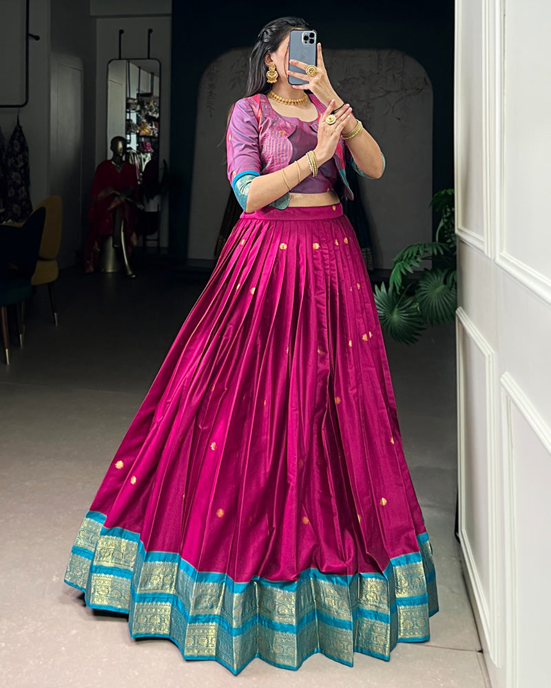 Pink Color Poly Cotton Zari Weaving Lehenga Choli