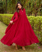 Rani Pink Color Marble Three Piece Anarkali Suit