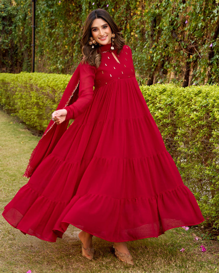 Rani Pink Color Marble Three Piece Anarkali Suit