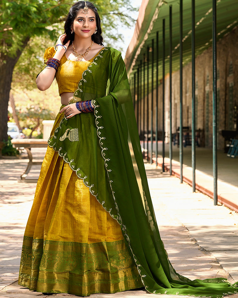 Yellow Color Kanjivaram Lehenga Choli