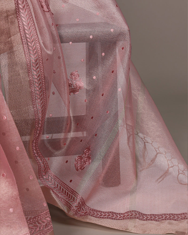 Light Pink Color Poly Shimmer Embroidered Saree