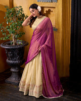 Yelllow Color Dupion Silk Zari Weaving Half Saree