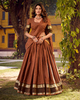 Rust Orange Color Chettinad Cotton Half Saree