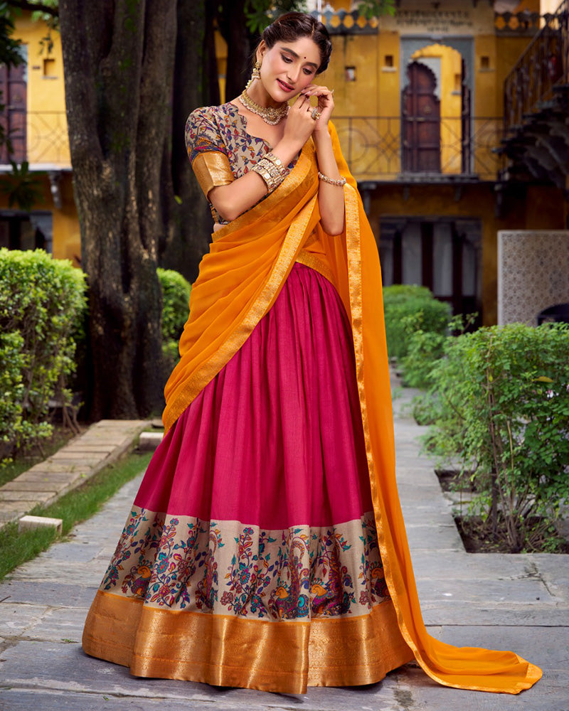 Pink Color Aastha Silk Printed Half Saree