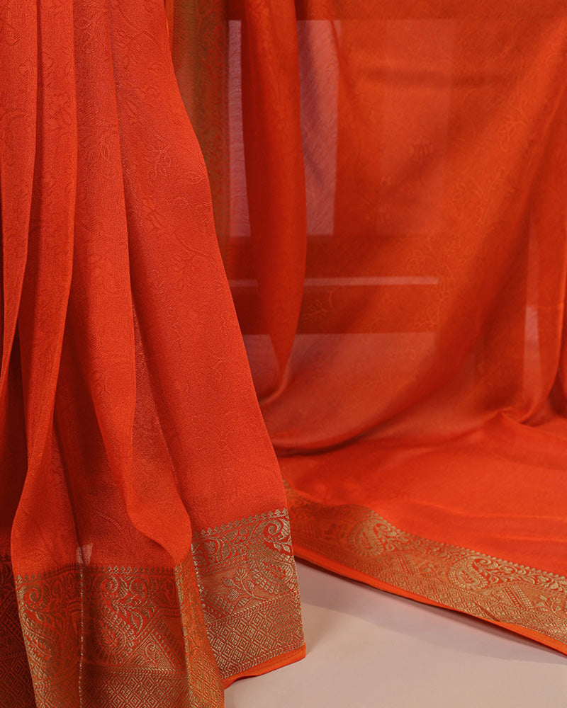 Orange Color Zari Weaving Mass Mello Saree