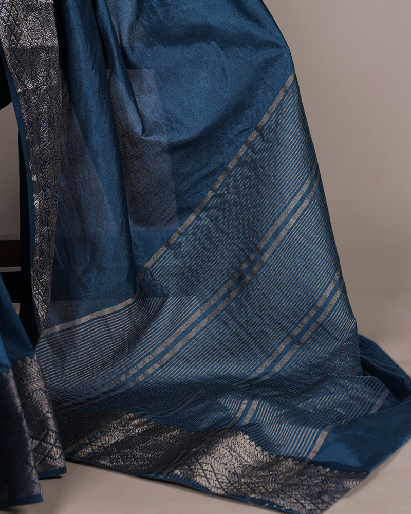 Peacock Color Nylon Dola Silk Zari Weaving Saree