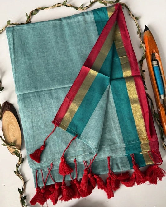 Traditional Sea Green Color Pure Mal Cotton Saree