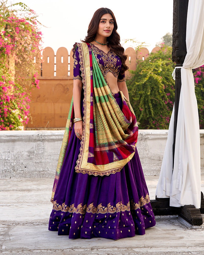 Designer Purple Color Vichitra Silk Embroidered Lehenga Choli
