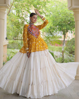 Yellow Color Bandhani Printed With Kora Cotton Navratri Lehenga Set