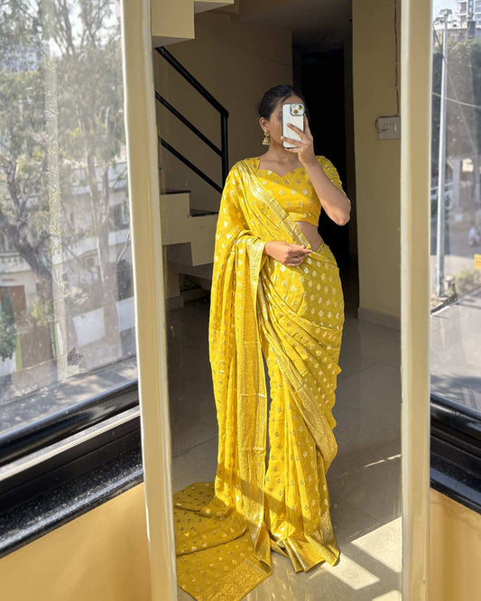 Yellow Color Pure Viscose Georgette Saree