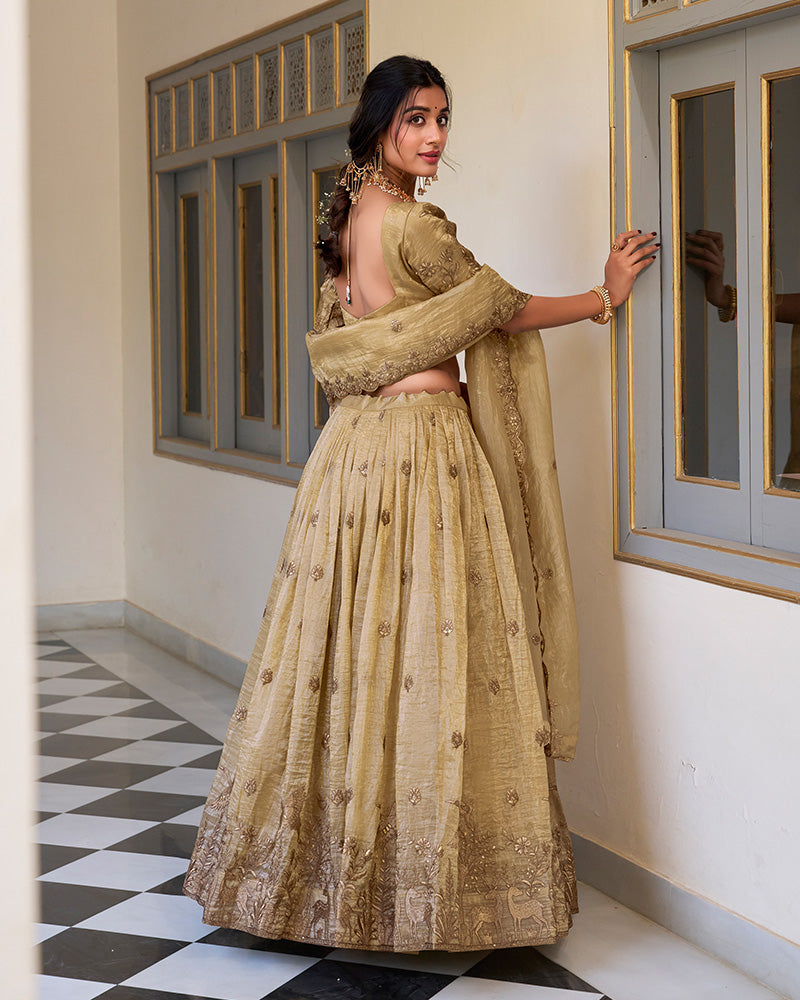 Off-White Color Gold Crush Embroidered Lehenga Choli