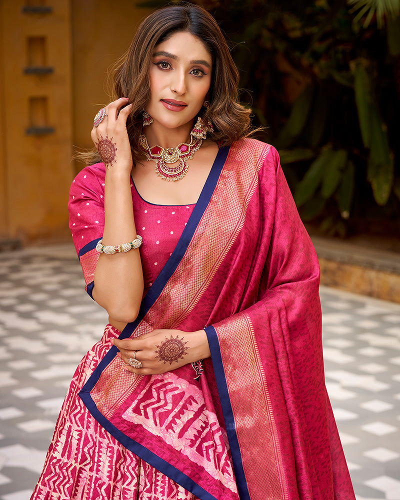 Gajari Color Dola Silk Batik Printed Lehenga Choli