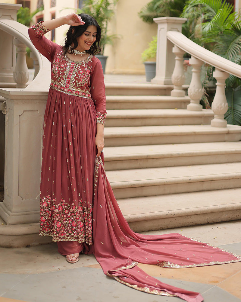 Designer Peach Color Three Piece Sharara Suit