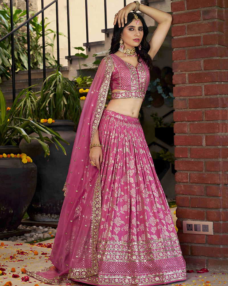 Pink Color Dola Silk Jacquard Lehenga Choli