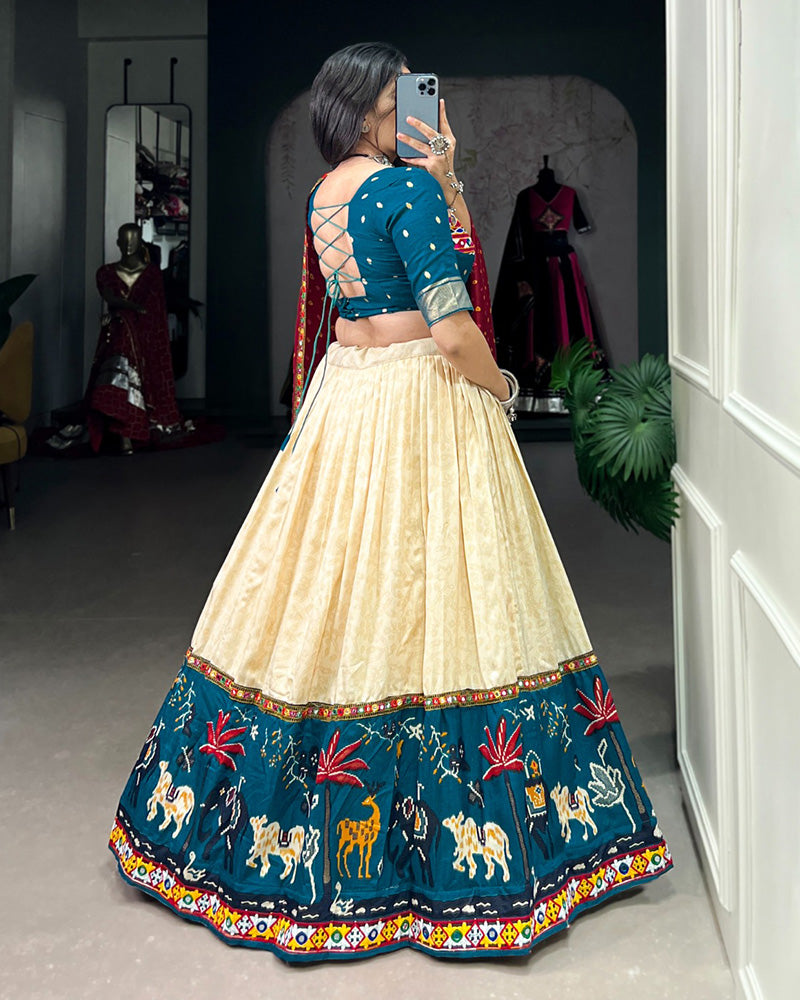 Firozi Color Dola Silk Navratri Lehenga Choli