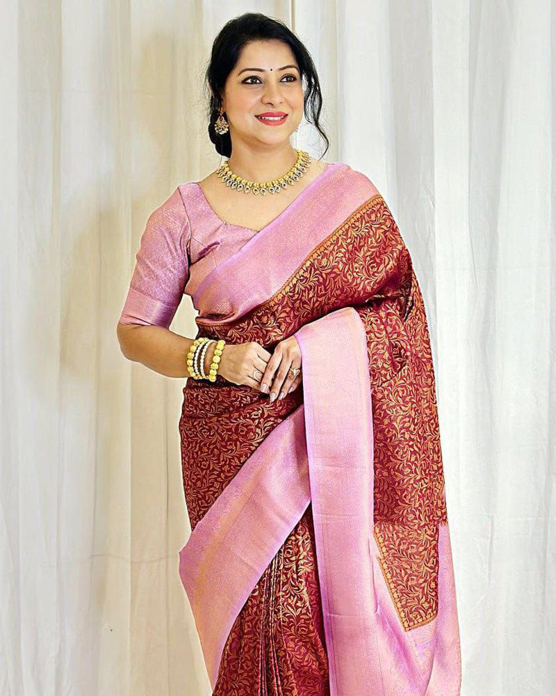 Beautiful Maroon Color Soft Lichi Silk Saree