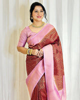 Beautiful Maroon Color Soft Lichi Silk Saree