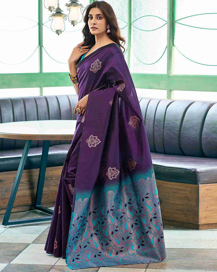 Purple Color Banarasi Jacquard Soft Silk Saree