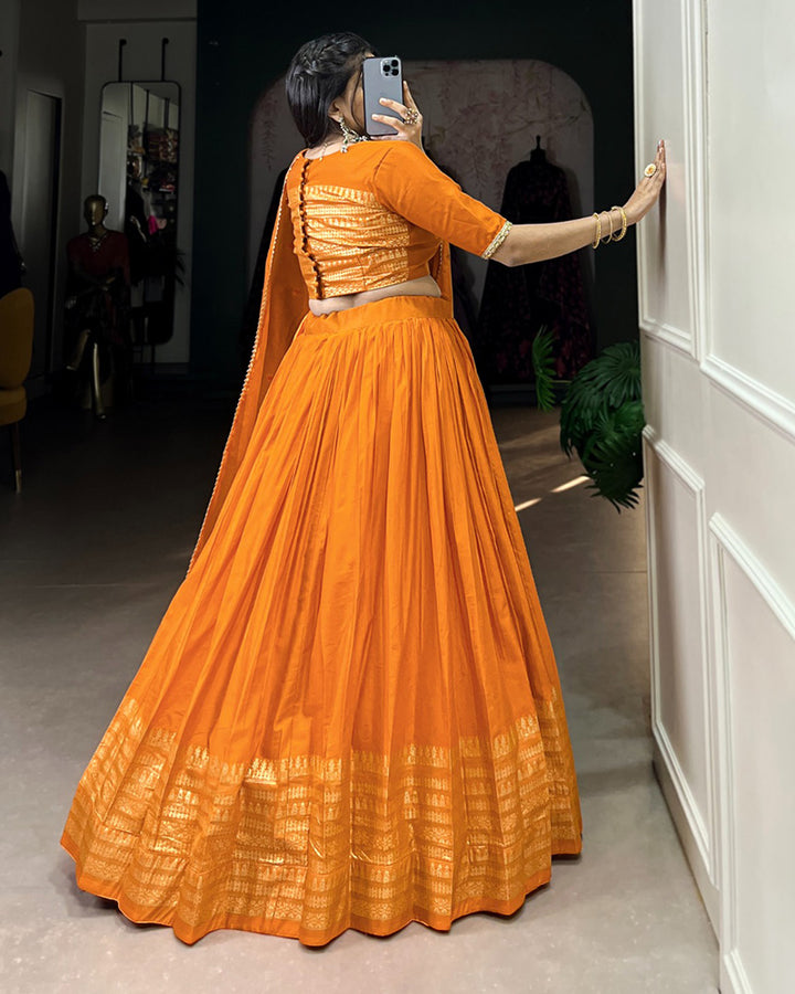 Yellow Color Pure Chanderi Plain Navratri Lehenga Choli