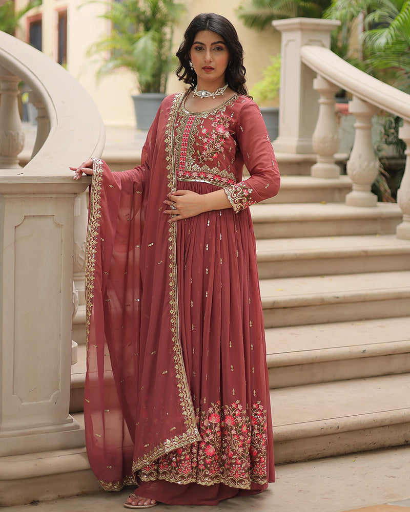 Designer Peach Color Three Piece Sharara Suit