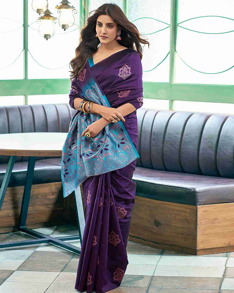 Purple Color Banarasi Jacquard Soft Silk Saree