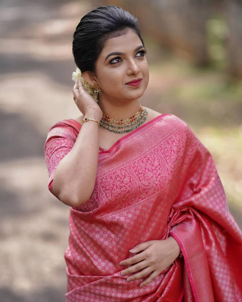 Beautiful Gajri Color Banarasi Soft Silk Saree