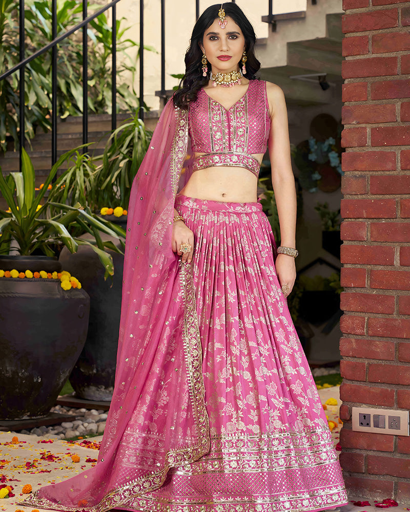 Pink Color Dola Silk Jacquard Lehenga Choli