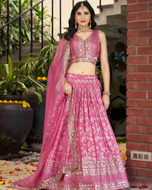 Pink Color Dola Silk Jacquard Lehenga Choli