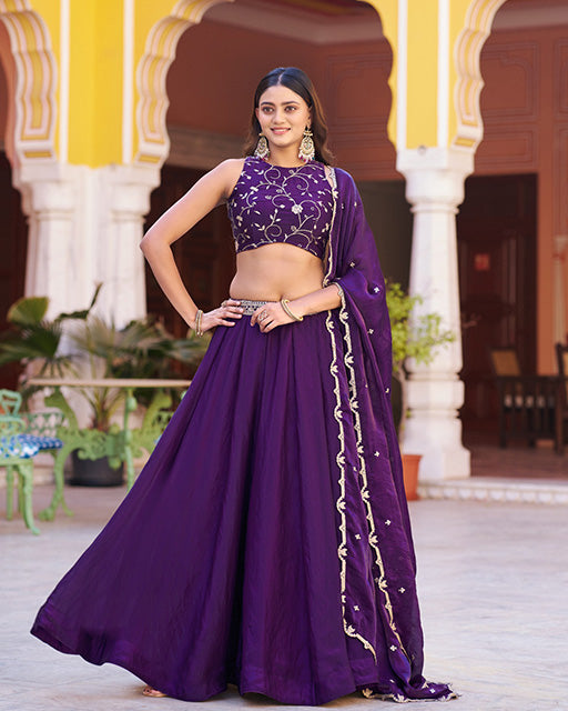 Purple Color Fendi Embroidered Lehenga Choli