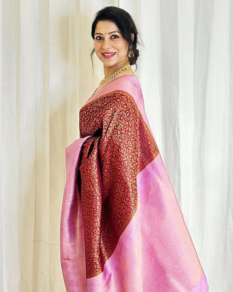 Beautiful Maroon Color Soft Lichi Silk Saree