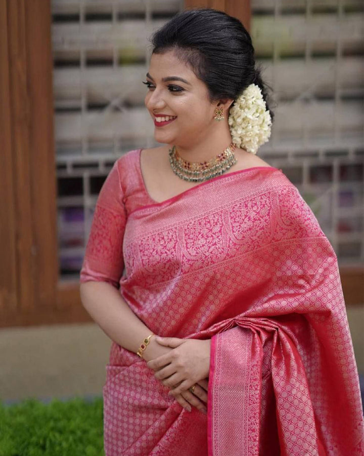 Beautiful Gajri Color Banarasi Soft Silk Saree