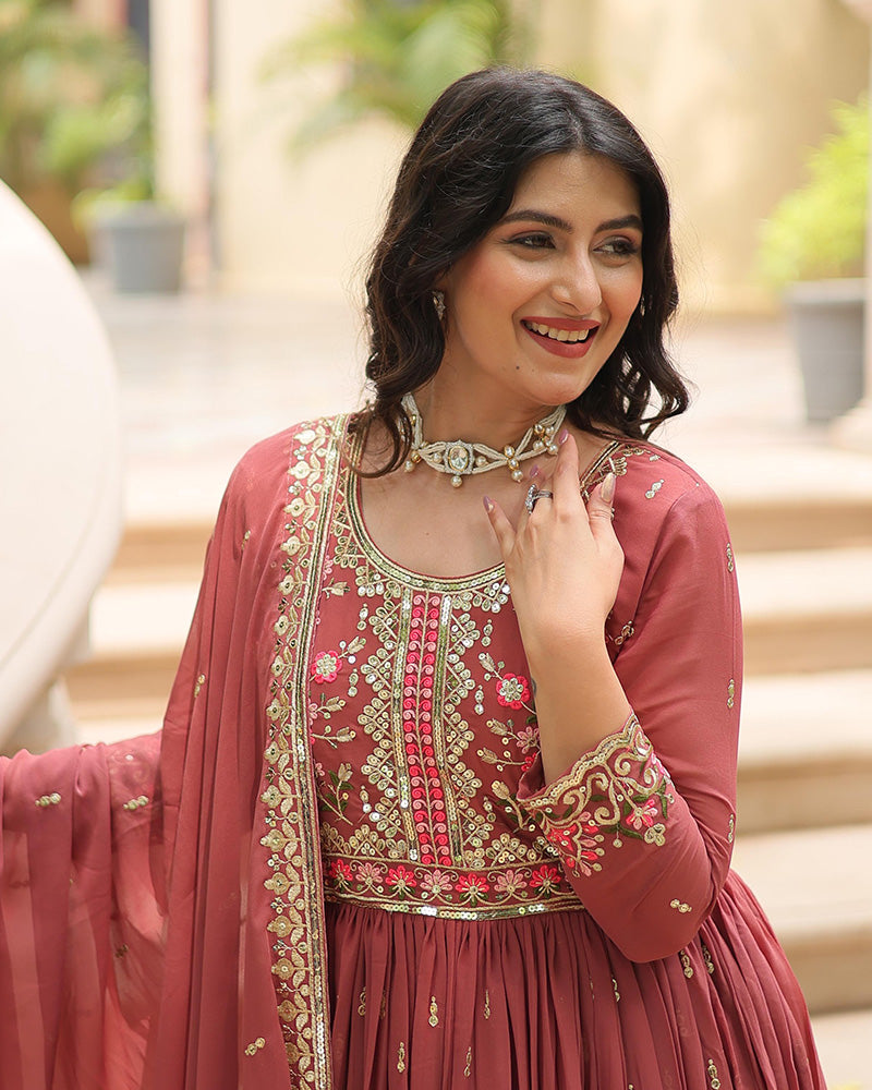 Designer Peach Color Three Piece Sharara Suit