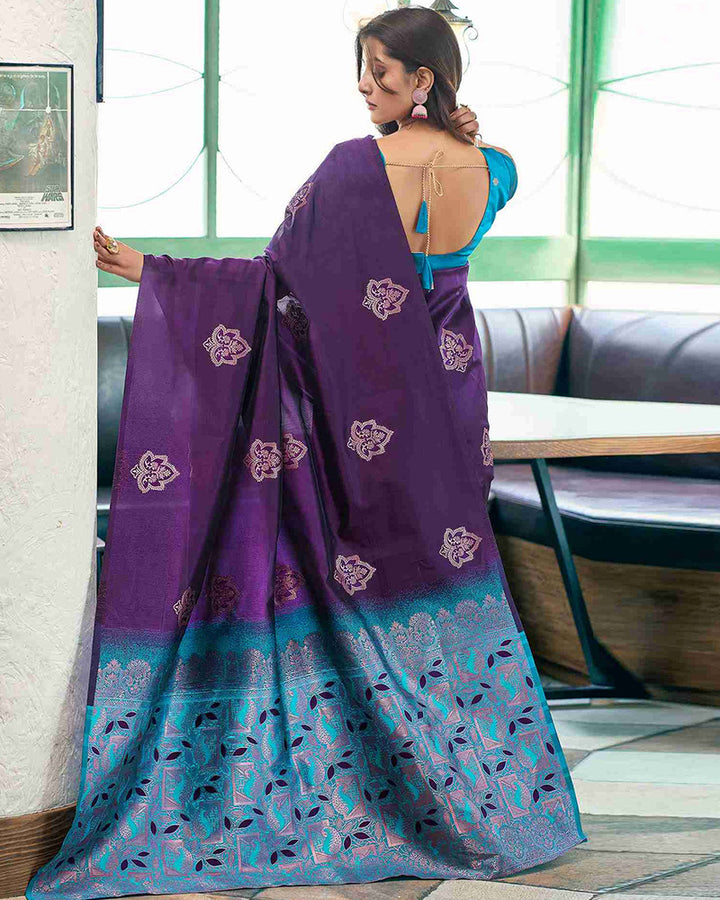 Purple Color Banarasi Jacquard Soft Silk Saree