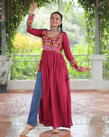 Red Color Rayon Gamthi Work Navratri Kurti