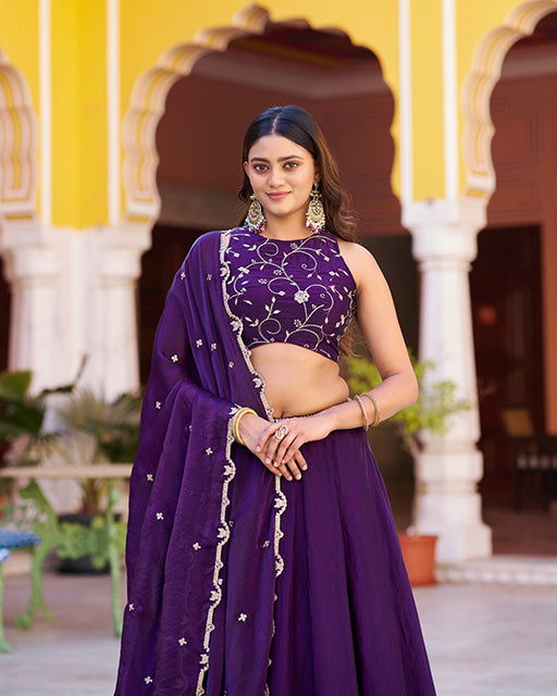 Purple Color Fendi Embroidered Lehenga Choli
