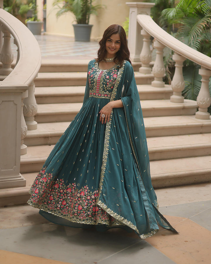 Designer Rama Color Three Piece Sharara Suit