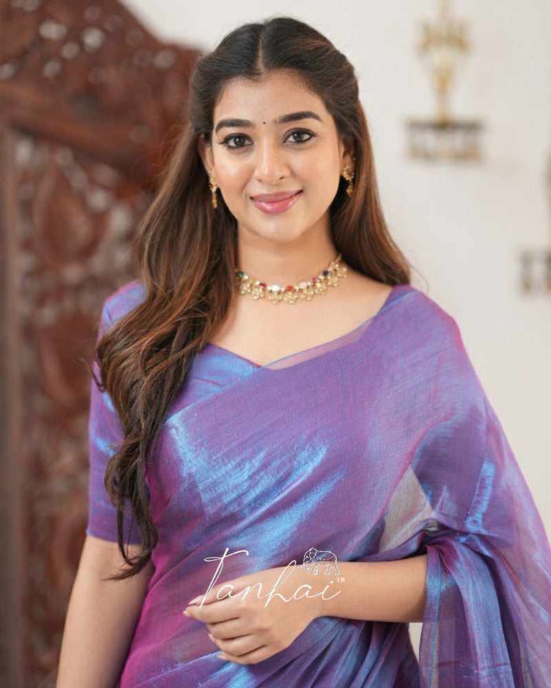 Purple Color Handloom Raga Tissue Cotton Saree